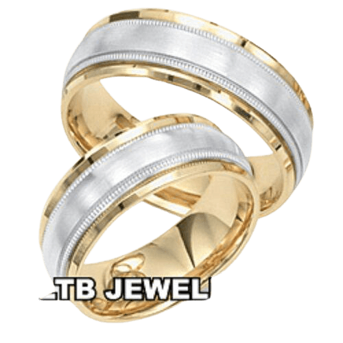 14K Two Tone Matching Wedding Bands Set, His and Hers Wedding Rings
