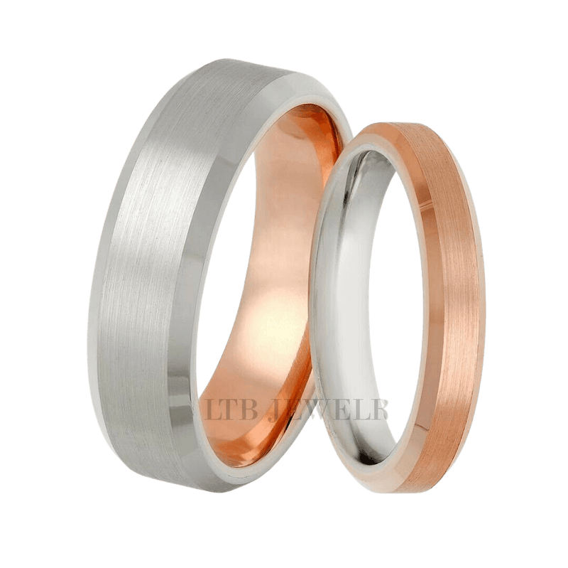 14K White and Rose Gold His and Wedding Bands, Matching Wedding Rings Set