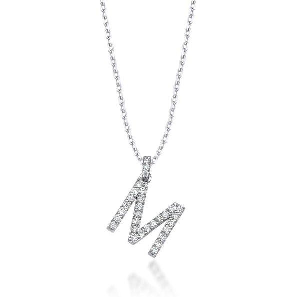 14K White Gold Diamond Initial Necklace, Letter M Necklace – LTB