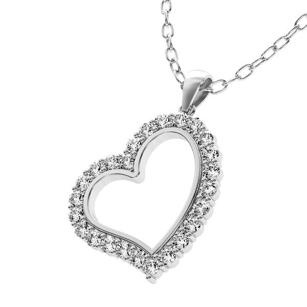 14K White Gold 0.60 Carat Diamond Heart Necklace, Heart Pendant