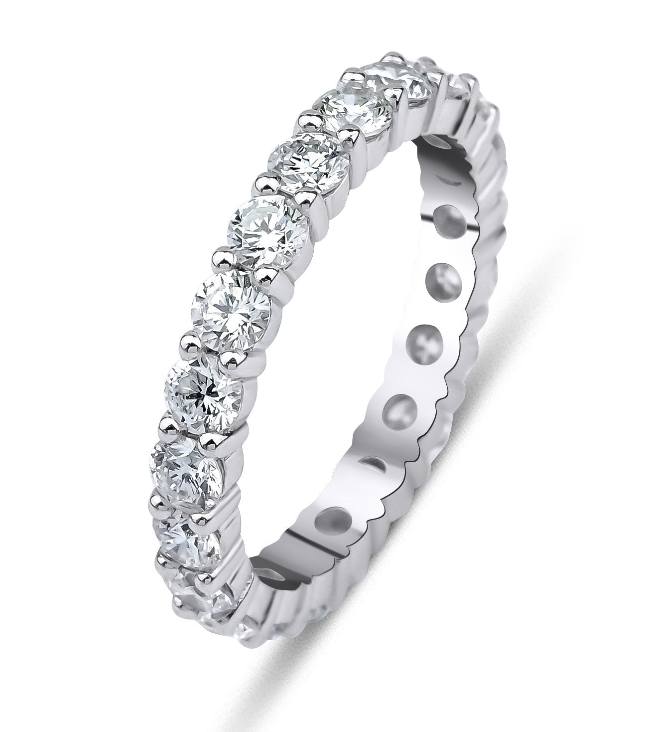 14K white gold full eternity ring with 1.65 carats of round lab-grown diamonds, 2.8mm width, elegant and sparkling.