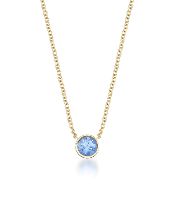 14K White Gold Aquamarine Solitaire Necklace, 4mm Bezel Set Aquamarine Necklace, March Birthstone