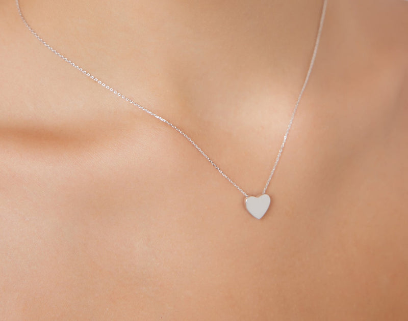 14K White Gold Dainty Heart Necklace
