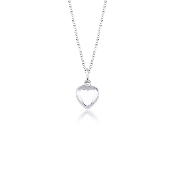 14K White Gold Dainty Shiny Puff Heart Necklace
