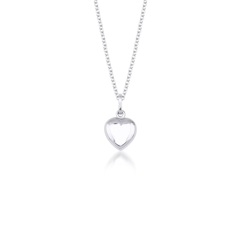 14K White Gold Dainty Shiny Puff Heart Necklace