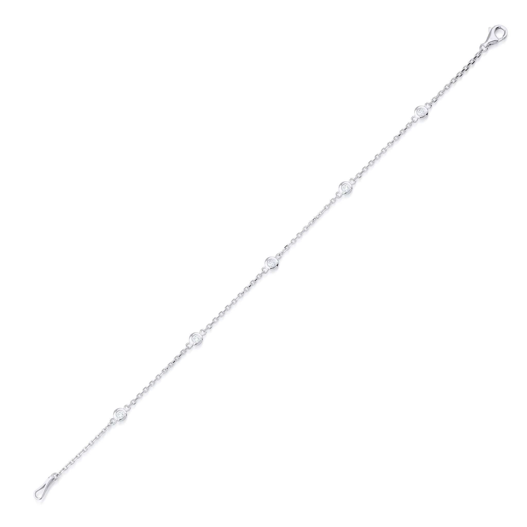14K white gold diamond by the yard station bracelet with five sparkling diamonds, perfect for everyday elegance.