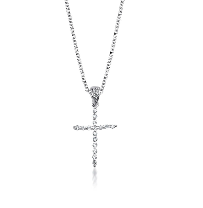 14K White Gold Diamond Cross Necklace, Diamond Cross Pendant