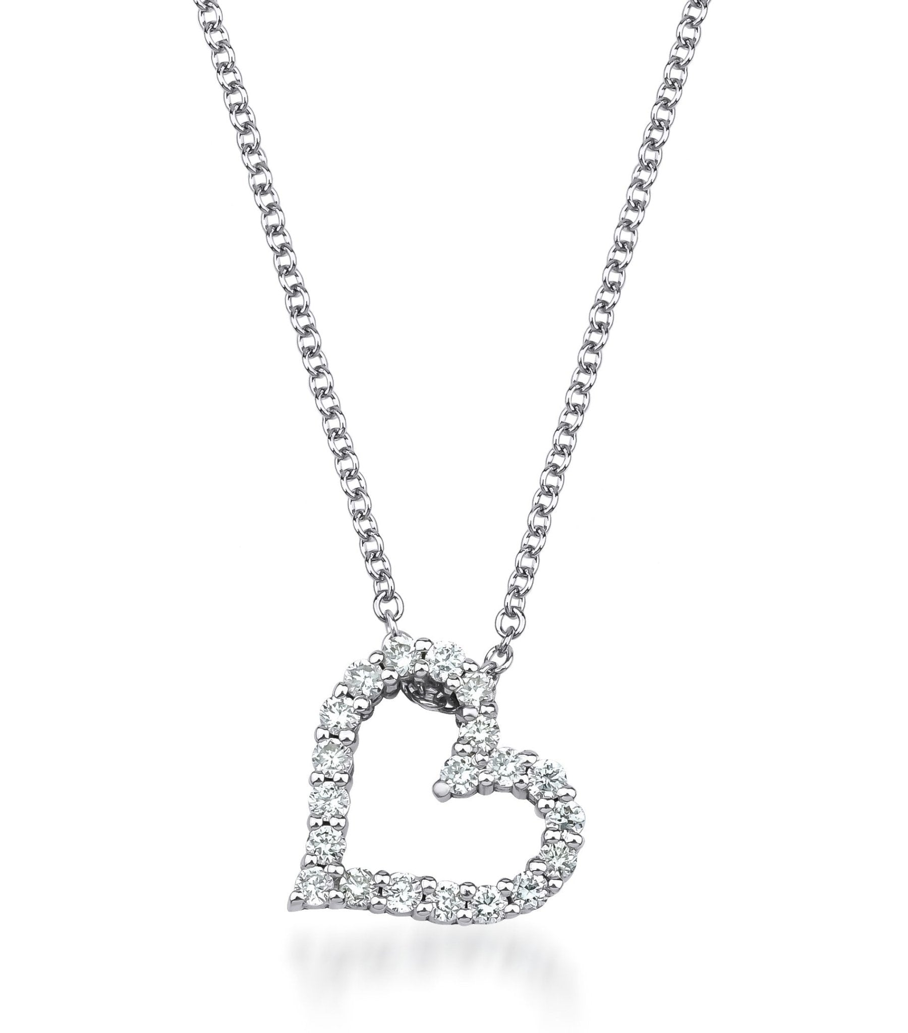 14K white gold heart necklace with 0.20 carat diamonds, elegant and sparkling, perfect gift for loved ones.