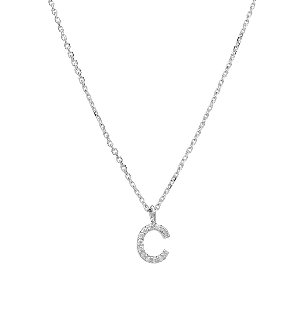 14K White Gold Diamond Initial Necklace, Letter C Necklace