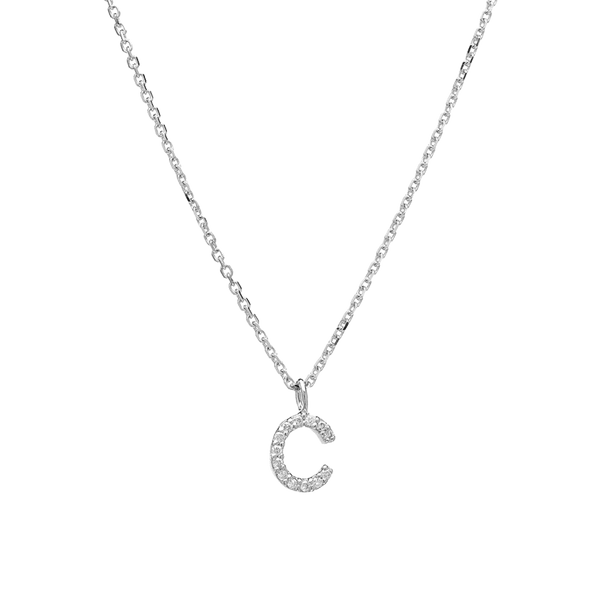 Diamond Letter C Necklace in 9ct White Gold | Gold Boutique