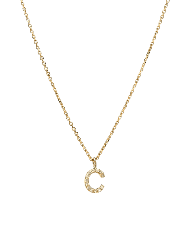 14K White Gold Diamond Initial Necklace, Letter C Necklace