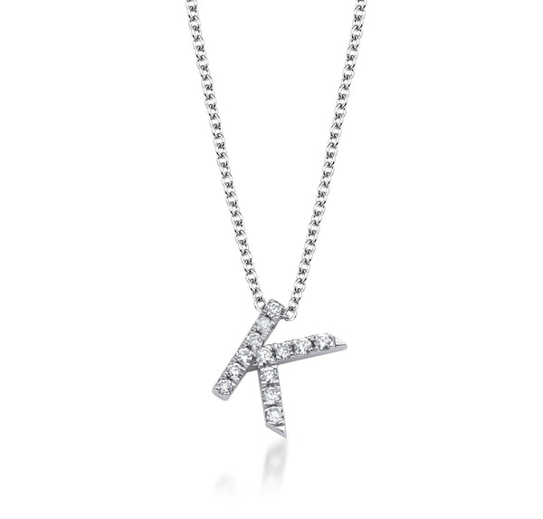 14K White Gold Diamond Initial Necklace, Letter K Necklace