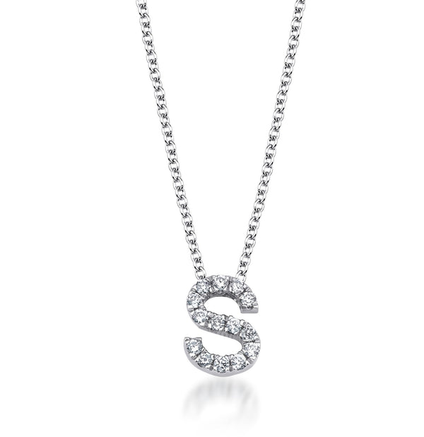 14K White Gold Diamond Initial Necklace, Letter S Necklace
