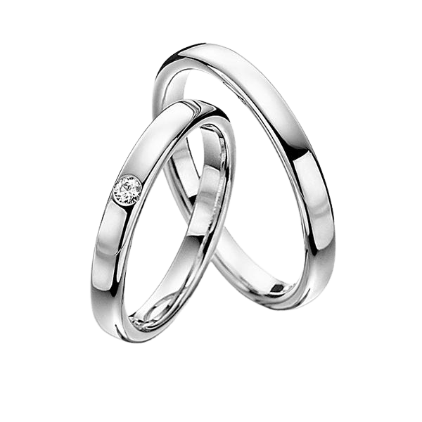 10K 14K 18K white gold his and hers wedding bands with diamond, shiny finish, comfort fit, 2.5mm width.