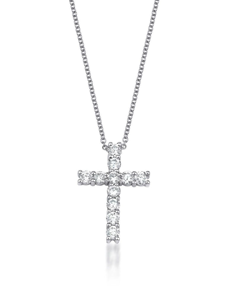 14K White Gold Natural Diamond Cross Necklace
