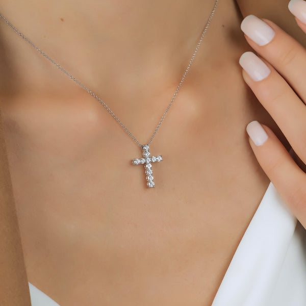 14K White Gold 0.55 Carat Diamond Cross Necklace – LTB JEWELRY