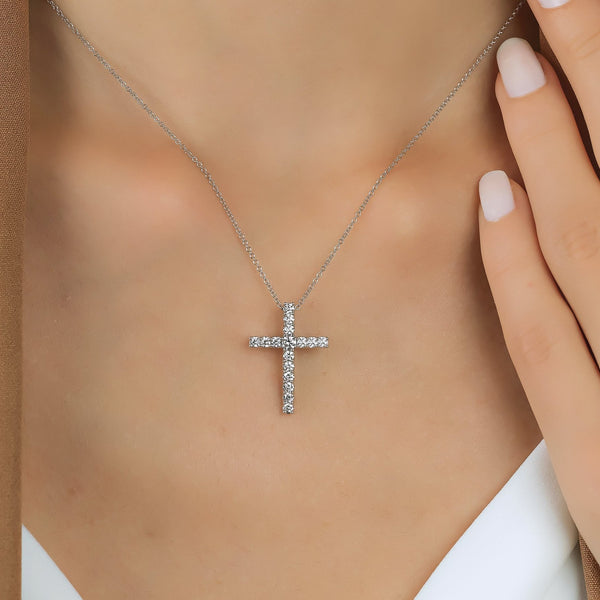 14K White Gold 0.55 Carat Lab Created Diamond Cross Necklace