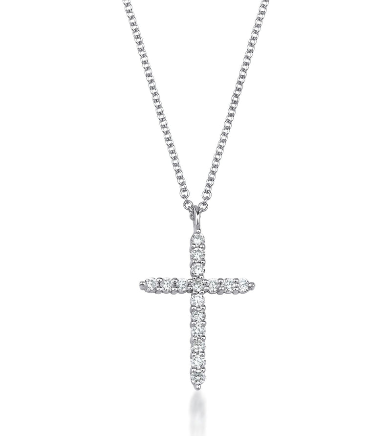 14K White Gold Lab Grown Diamond Cross Necklace, Cross Pendant