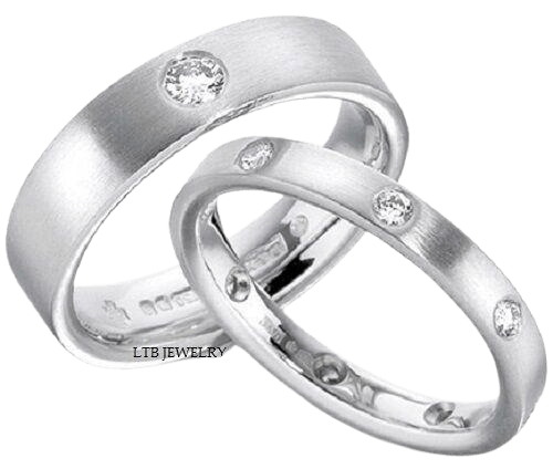 14K White Gold Matching Wedding Rings Set