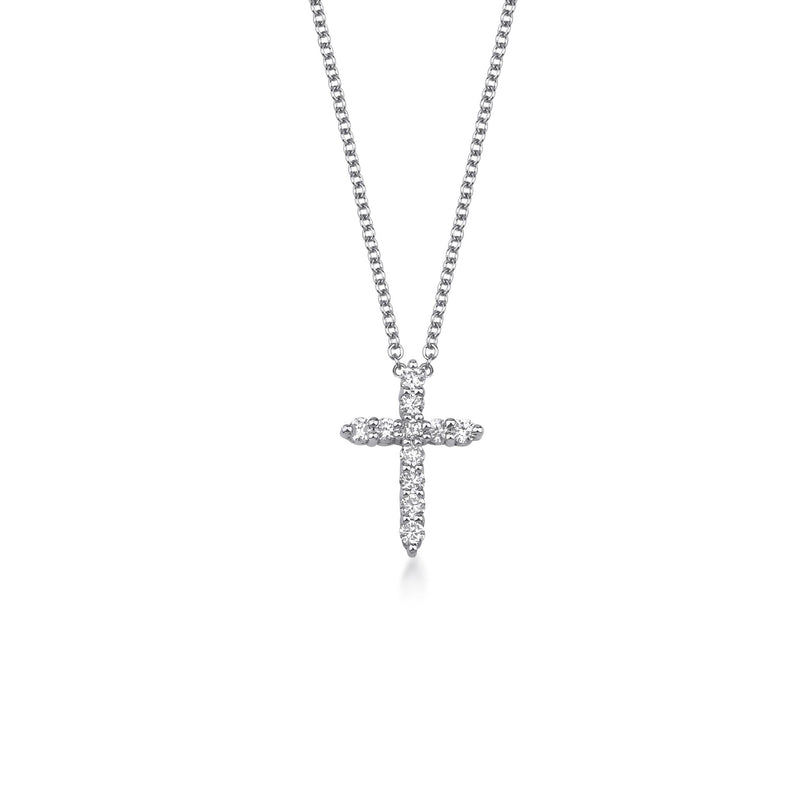 14K White Gold Minimalist Diamond Cross Necklace