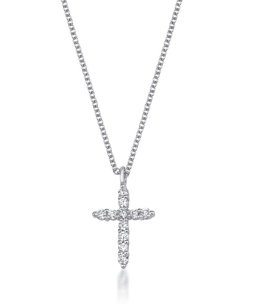 14K White Gold Diamond Cross Necklace, Diamond Cross Pendant – LTB