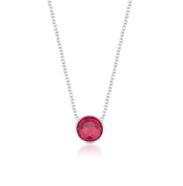 14K White Gold Minimalist Ruby Solitaire Necklace, 6mm Bezel Set Ruby Necklace, July Birthstone