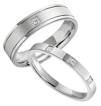 14K White Gold Princess Cut Diamond Wedding Bands, His and Hers Diamond Wedding Rings Set