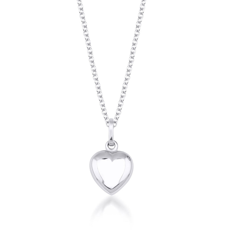 14K White Gold Shiny Puff Heart Necklace