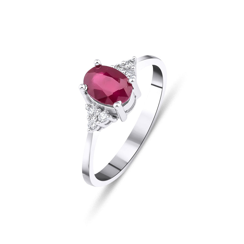 14K White Gold Womens Oval Ruby and Diamond Ring