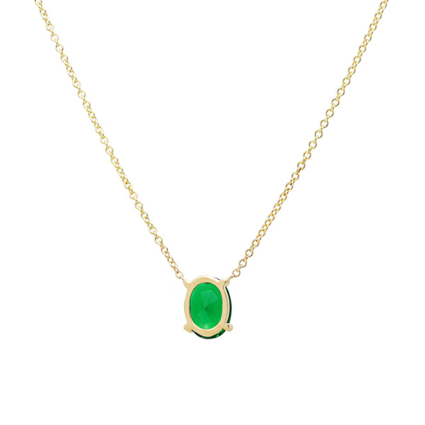 14K Yellow Gold 1.75 Carat Oval Solitaire Emerald Necklace