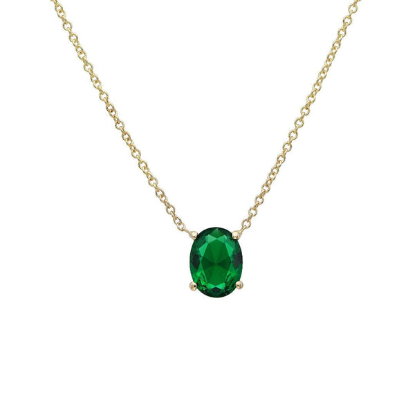 14K Yellow Gold 1.75 Carat Oval Solitaire Emerald Necklace