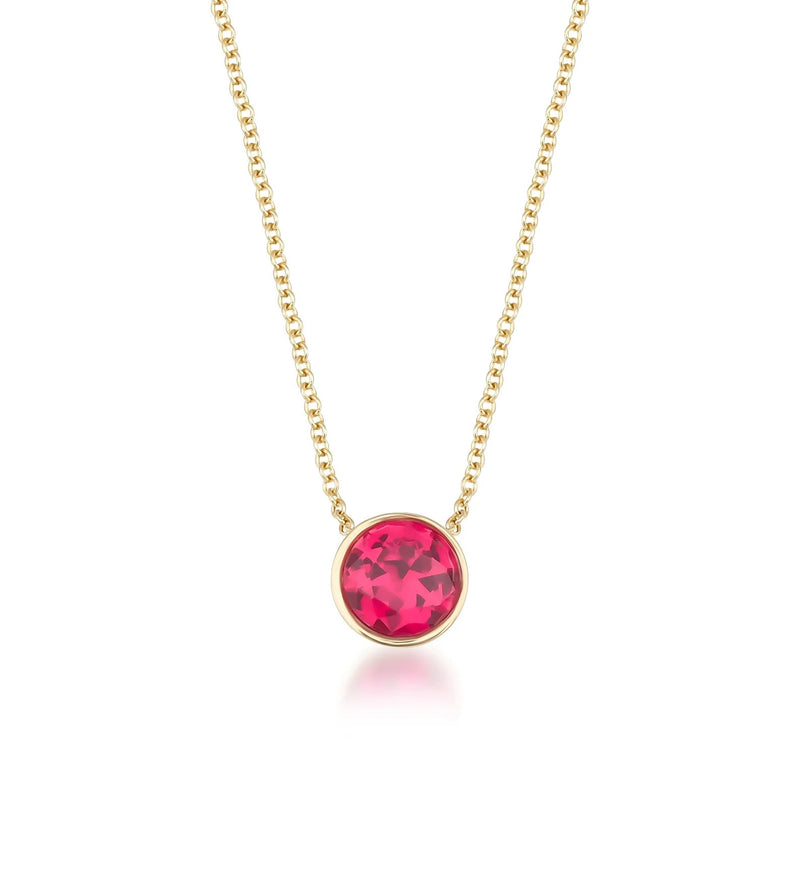 14K Yellow Gold 4mm Bezel Set Solitaire Ruby Necklace