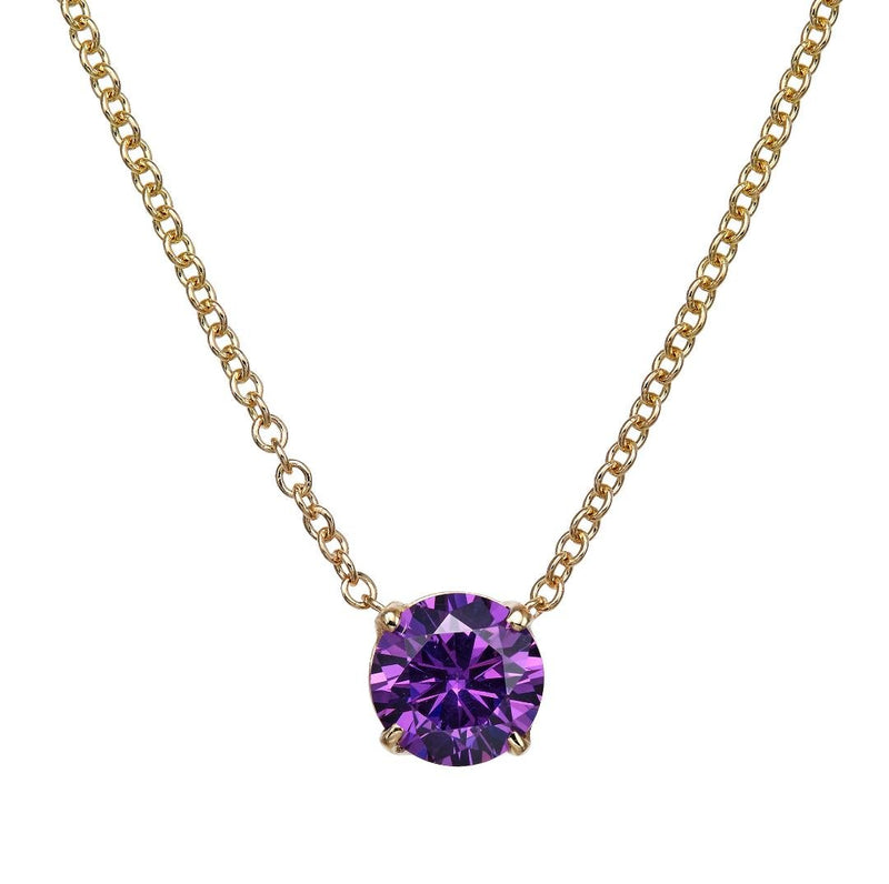 14K Yellow Gold 5mm Amethyst Solitaire Necklace