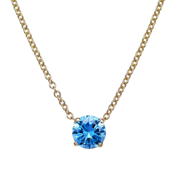 14K Yellow Gold 5mm Blue Aquamarine Solitaire Necklace