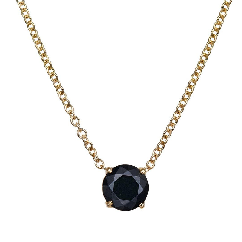 14K Yellow Gold 5mm Onyx Solitaire Necklace