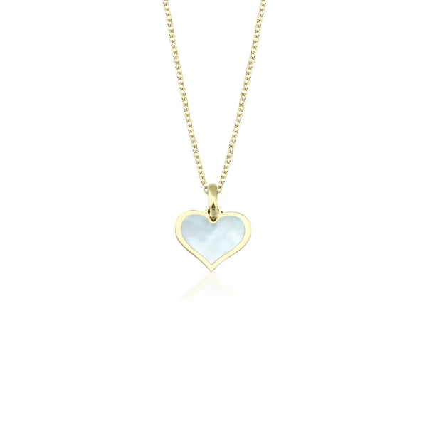 14K Yellow Gold Dainty Mother of Pearl Heart Necklace