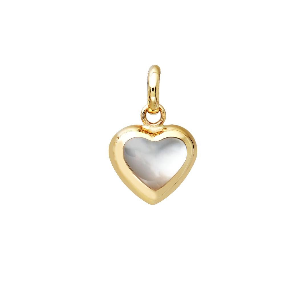 14K yellow gold dainty puffed heart pendant featuring natural mother of pearl, ideal for everyday elegance.