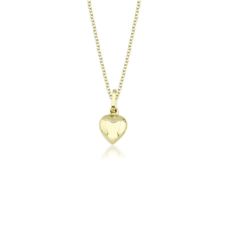 14K Yellow Gold Dainty Shiny Puff Heart Necklace