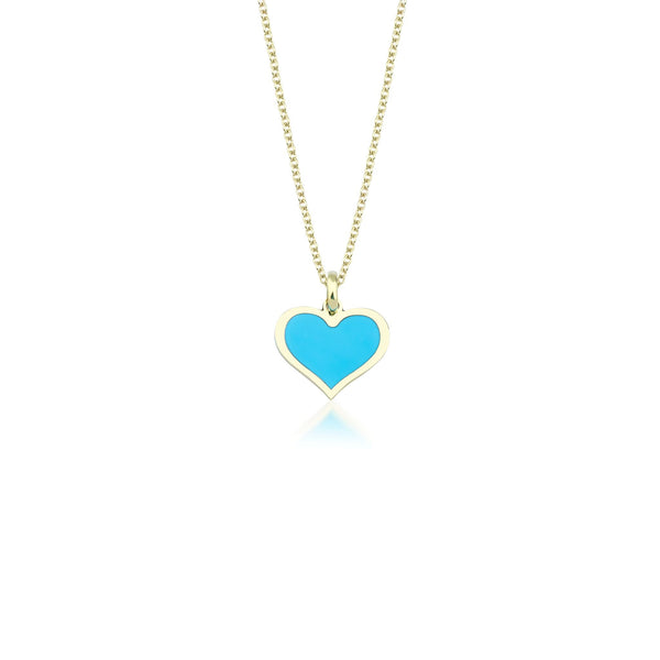 14K Yellow Gold Dainty Turquoise Heart Necklace