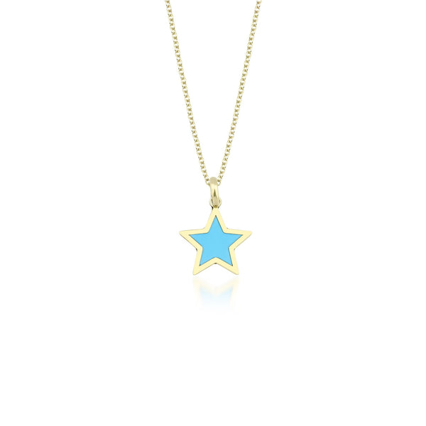 14K Yellow Gold Dainty Turquoise Star Necklace