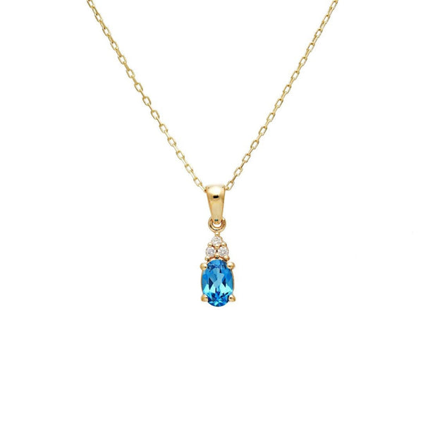 14K Yellow Gold Diamond and Topaz Solitaire Necklace
