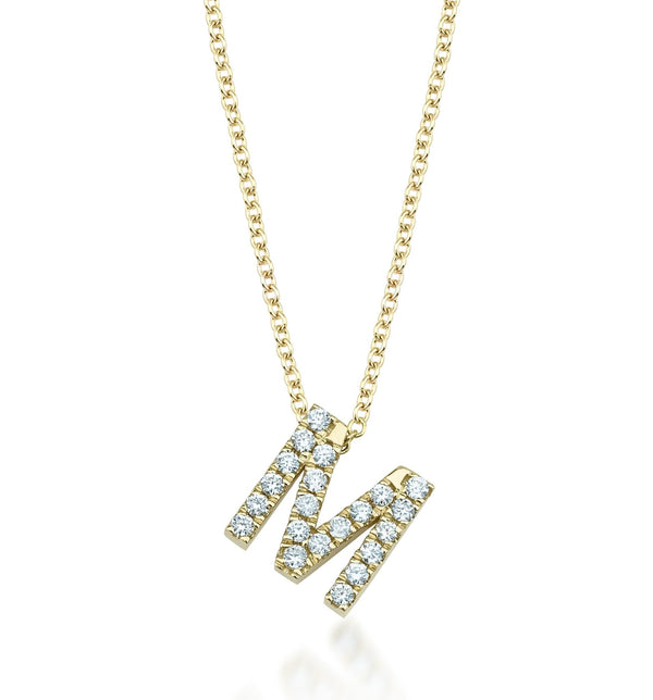 14K Yellow Gold Diamond Initial Necklace, Letter M Necklace