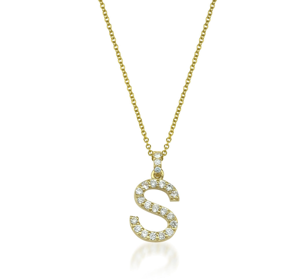 14Kt Gold Initial Letter Genuine Natural Diamond Pendant Necklace | eBay