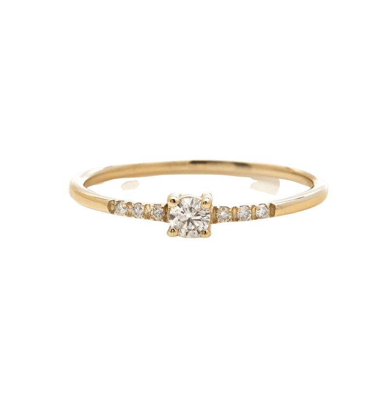 14K Yellow Gold Diamond Ring, Minimalist Engagement Ring