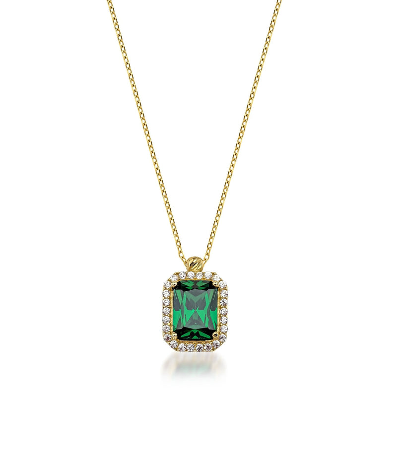 14K Yellow Gold Emarald Cut Solitaire Emerald Necklace