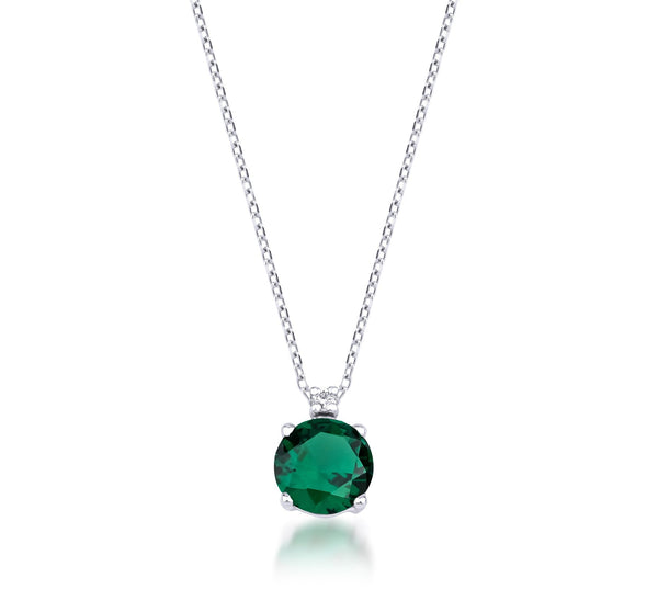 14K Yellow Gold Emerald and Diamond Solitaire Necklace