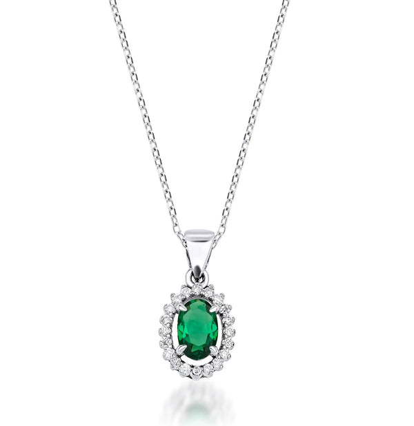 14K Yellow Gold Emerald and Diamond Solitaire Necklace