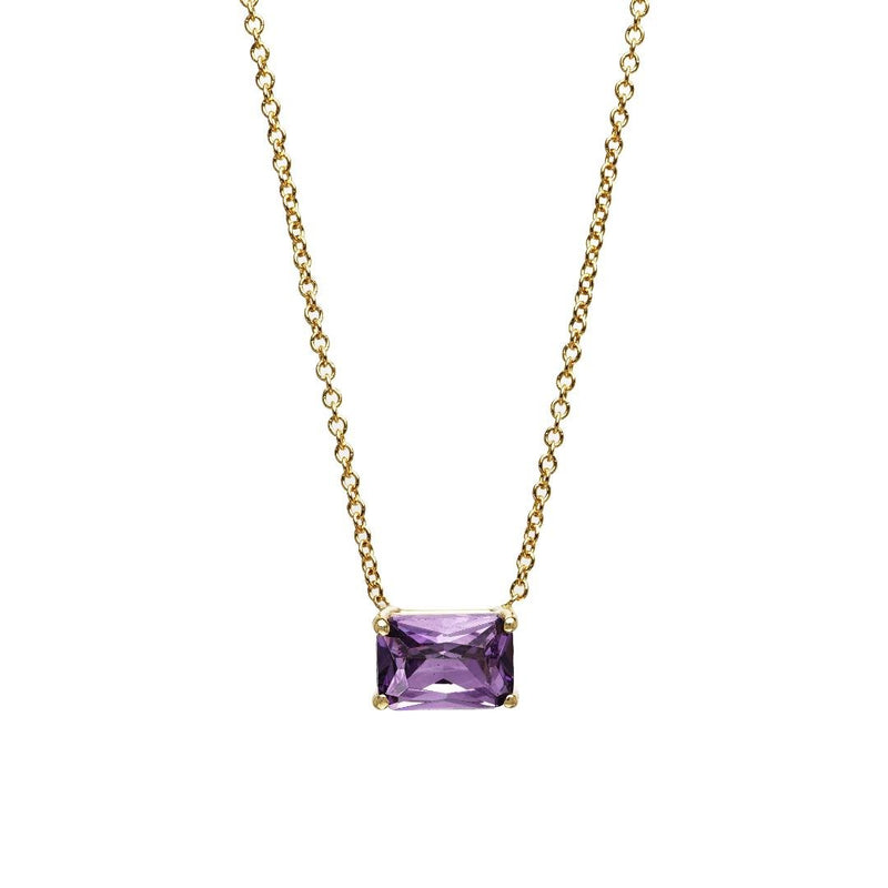 14K Yellow Gold Emerald Cut Amethyst Solitaire Necklace