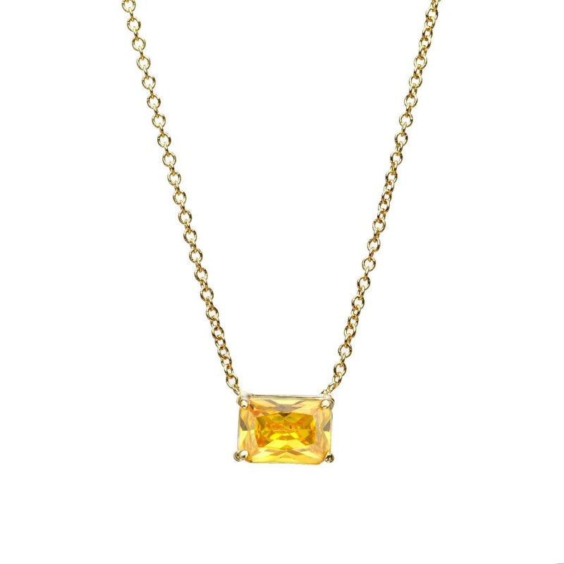 14K Yellow Gold Emerald Cut Citrine Solitaire Necklace