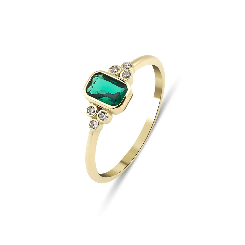 14K Yellow Gold Emerald Cut Emerald Ring